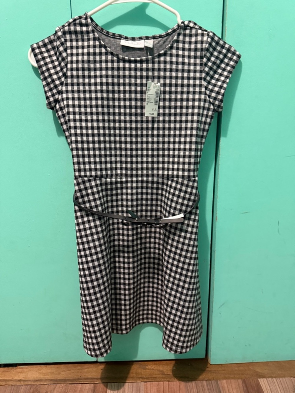 The Children's Place Black and White Gingham Belted Dress
